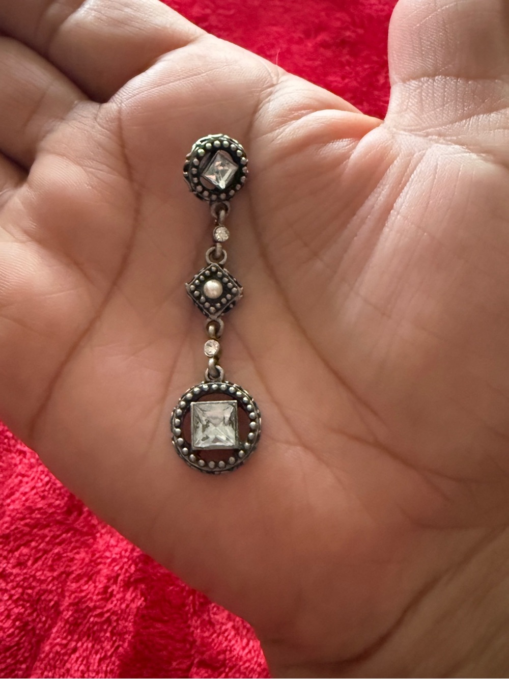 Vintage Goth Grunge Drop Pendant Silver Crystal Charm